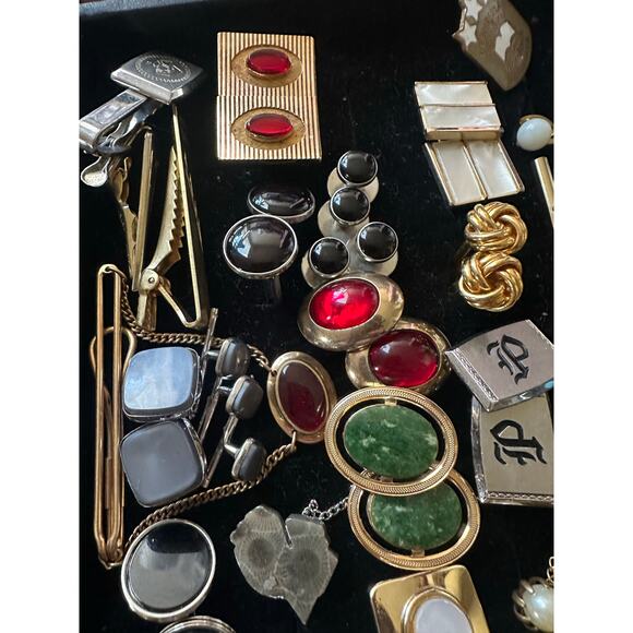 Bundle jewelry lot 100pc mens vintage antique cufflinks tie bars tacks 1lb 4oz - Picture 5 of 12